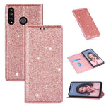 Custodia in pelle flip orizzontale magnetica ultrasottile con glitter per Huawei