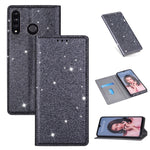 Custodia in pelle flip orizzontale magnetica ultrasottile con glitter per Huawei