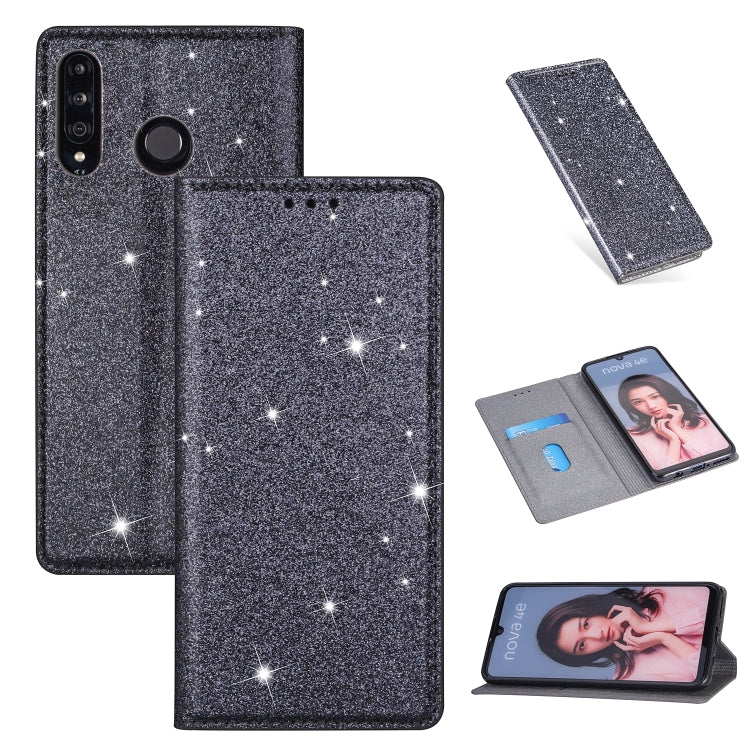 Custodia in pelle flip orizzontale magnetica ultrasottile con glitter per Huawei