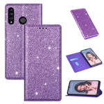 Custodia in pelle flip orizzontale magnetica ultrasottile con glitter per Huawei
