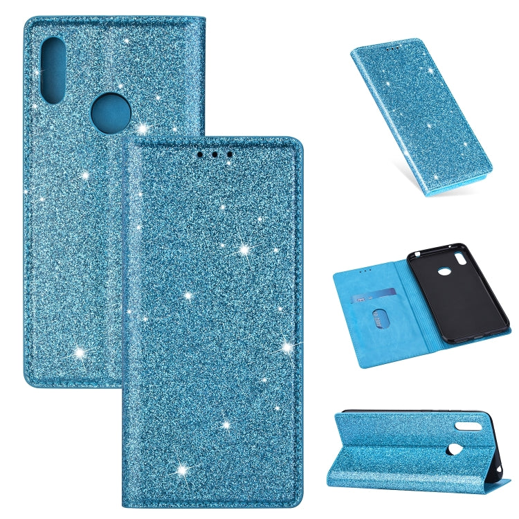 Custodia in pelle flip orizzontale magnetica ultrasottile con glitter per Huawei
