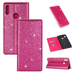 Custodia in pelle flip orizzontale magnetica ultrasottile con glitter per Huawei