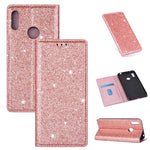 Custodia in pelle flip orizzontale magnetica ultrasottile con glitter per Huawei