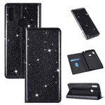 Custodia in pelle flip orizzontale magnetica ultrasottile con glitter per Huawei