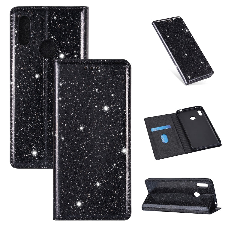 Custodia in pelle flip orizzontale magnetica ultrasottile con glitter per Huawei