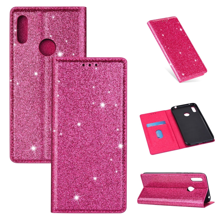 Custodia in pelle flip orizzontale magnetica ultrasottile con glitter per Huawei
