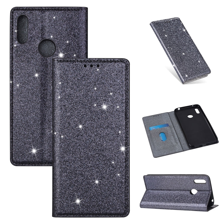 Custodia in pelle flip orizzontale magnetica ultrasottile con glitter per Huawei