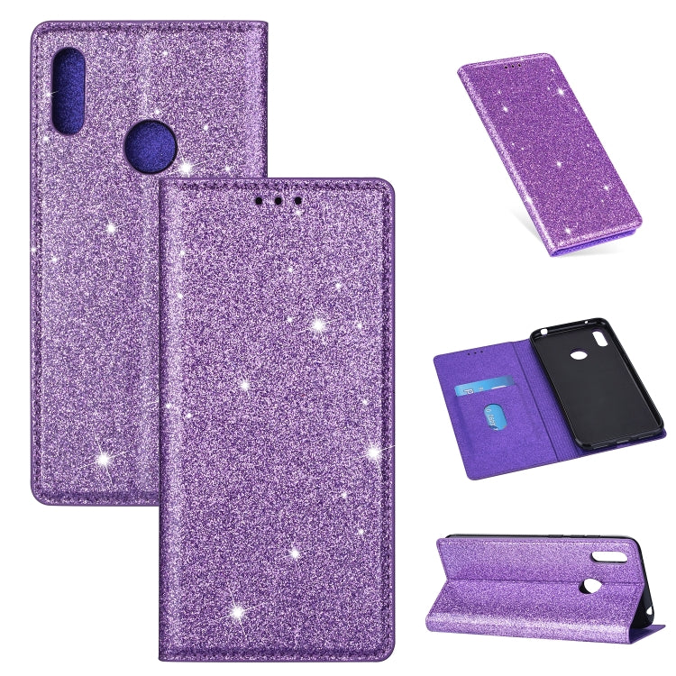 Custodia in pelle flip orizzontale magnetica ultrasottile con glitter per Huawei