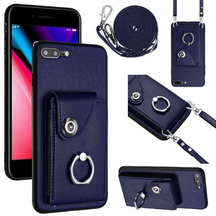Custodia per telefono con supporto ad anello per borsa per carte d'organo con cordino lungo, For iPhone 8 Plus / 7 Plus