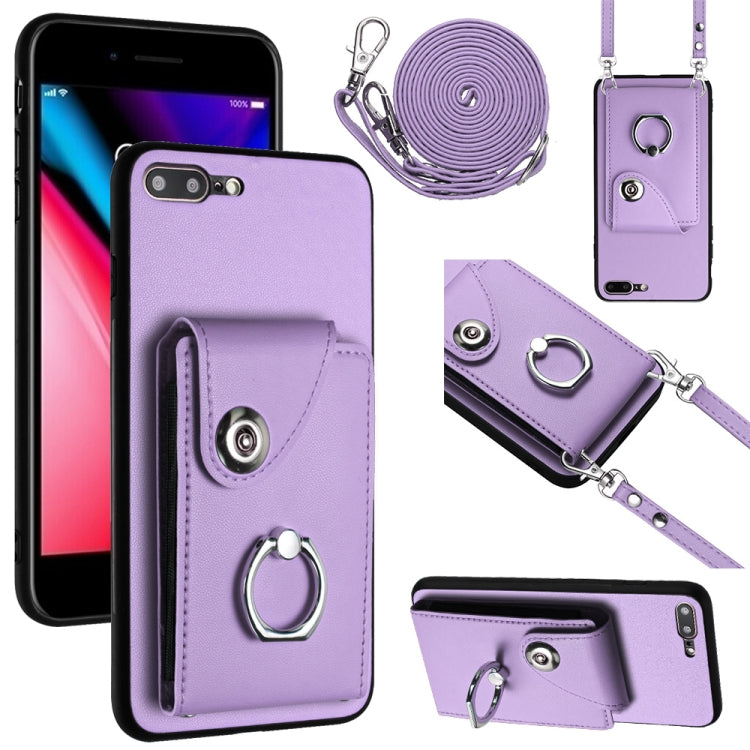 Custodia per telefono con supporto ad anello per borsa per carte d'organo con cordino lungo, For iPhone 8 Plus / 7 Plus