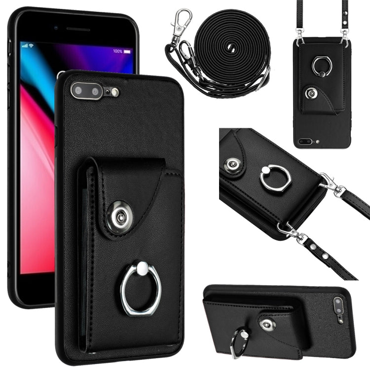 Custodia per telefono con supporto ad anello per borsa per carte d'organo con cordino lungo, For iPhone 8 Plus / 7 Plus