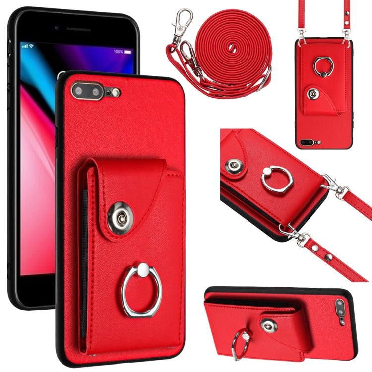 Custodia per telefono con supporto ad anello per borsa per carte d'organo con cordino lungo, For iPhone 8 Plus / 7 Plus