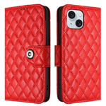 Custodia per cellulare in pelle con texture rombica con cordino, For iPhone 15, For iPhone 14 Plus, For iPhone 14, For iPhone 14 Pro