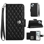 Custodia per cellulare in pelle con texture rombica con cordino, For iPhone 15, For iPhone 14 Plus, For iPhone 14, For iPhone 14 Pro