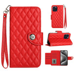 Custodia per cellulare in pelle con texture rombica con cordino, For iPhone 15, For iPhone 14 Plus, For iPhone 14, For iPhone 14 Pro