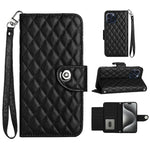 Custodia per cellulare in pelle con texture rombica con cordino, For iPhone 15, For iPhone 14 Plus, For iPhone 14, For iPhone 14 Pro