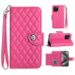 Custodia per cellulare in pelle con texture rombica con cordino, For iPhone 15, For iPhone 14 Plus, For iPhone 14, For iPhone 14 Pro
