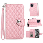 Custodia per cellulare in pelle con texture rombica con cordino, For iPhone 15, For iPhone 14 Plus, For iPhone 14, For iPhone 14 Pro