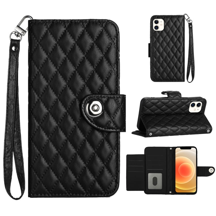 Custodia per cellulare in pelle con texture rombica con cordino, For iPhone 13, For iPhone 12 / 12 Pro, For iPhone 12 Pro Max, For iPhone 11 Pro Max