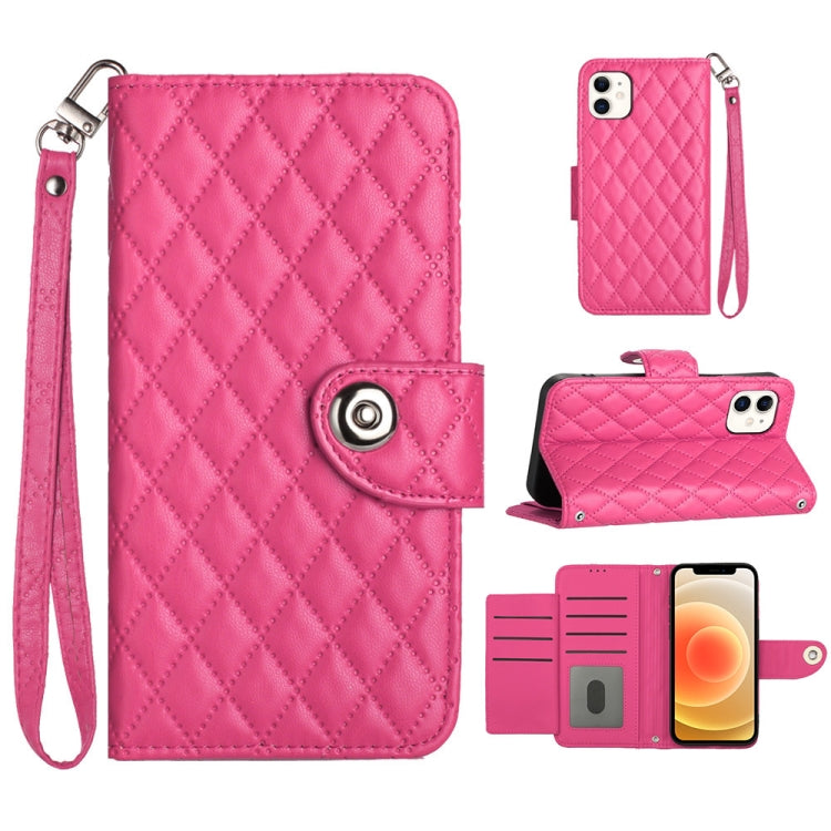 Custodia per cellulare in pelle con texture rombica con cordino, For iPhone 13, For iPhone 12 / 12 Pro, For iPhone 12 Pro Max, For iPhone 11 Pro Max