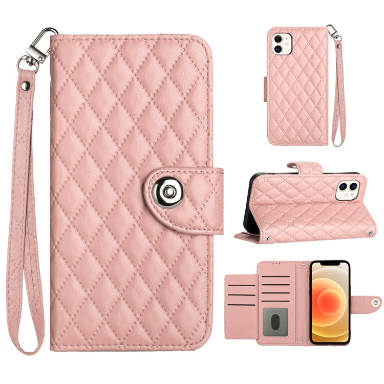 Custodia per cellulare in pelle con texture rombica con cordino, For iPhone 13, For iPhone 12 / 12 Pro, For iPhone 12 Pro Max, For iPhone 11 Pro Max