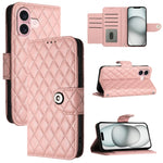 Custodia per cellulare in pelle con texture rombica con cordino, For iPhone 16, For iPhone 15 Pro Max, For iPhone 15 Pro, For iPhone 15 Plus