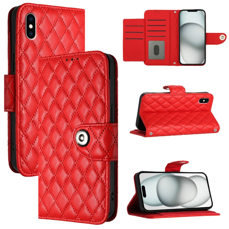 Custodia per cellulare in pelle con texture rombica con cordino, For iPhone XS Max, For iPhone 8 Plus / 7 Plus / 6s Plus