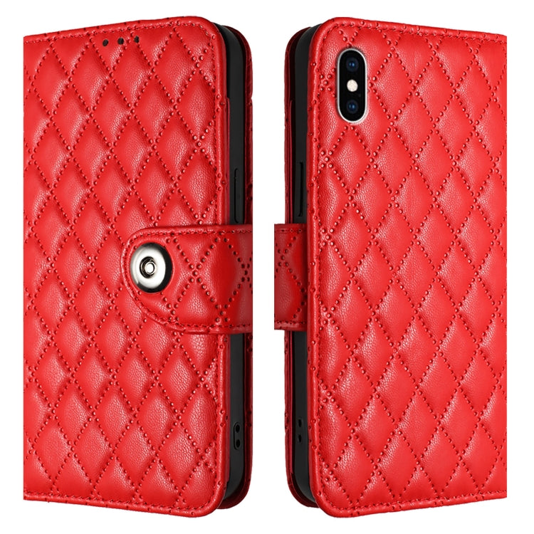 Custodia per cellulare in pelle con texture rombica con cordino, For iPhone XS Max, For iPhone 8 Plus / 7 Plus / 6s Plus