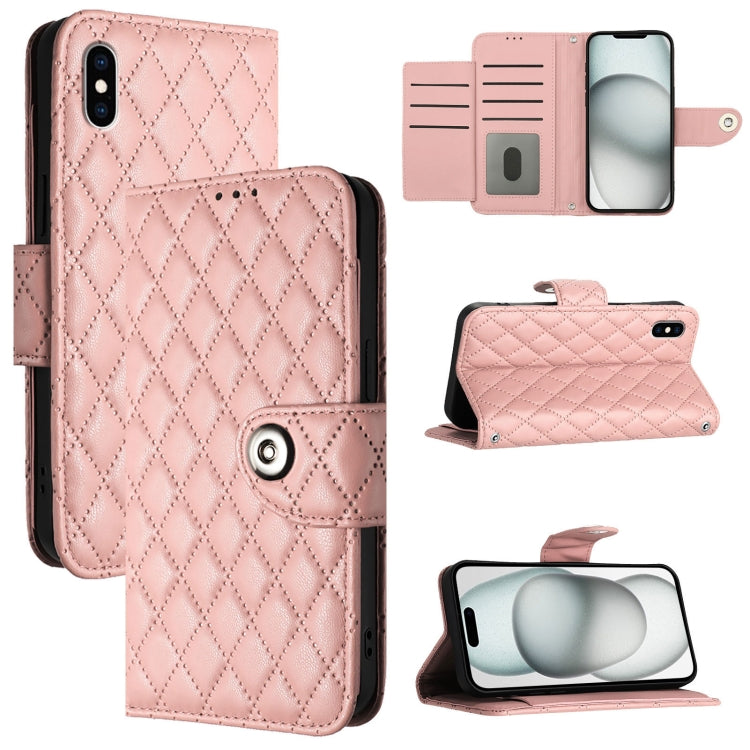 Custodia per cellulare in pelle con texture rombica con cordino, For iPhone XS Max, For iPhone 8 Plus / 7 Plus / 6s Plus