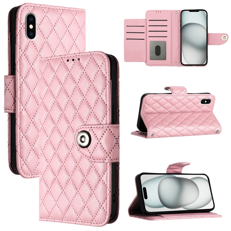 Custodia per cellulare in pelle con texture rombica con cordino, For iPhone XS Max, For iPhone 8 Plus / 7 Plus / 6s Plus