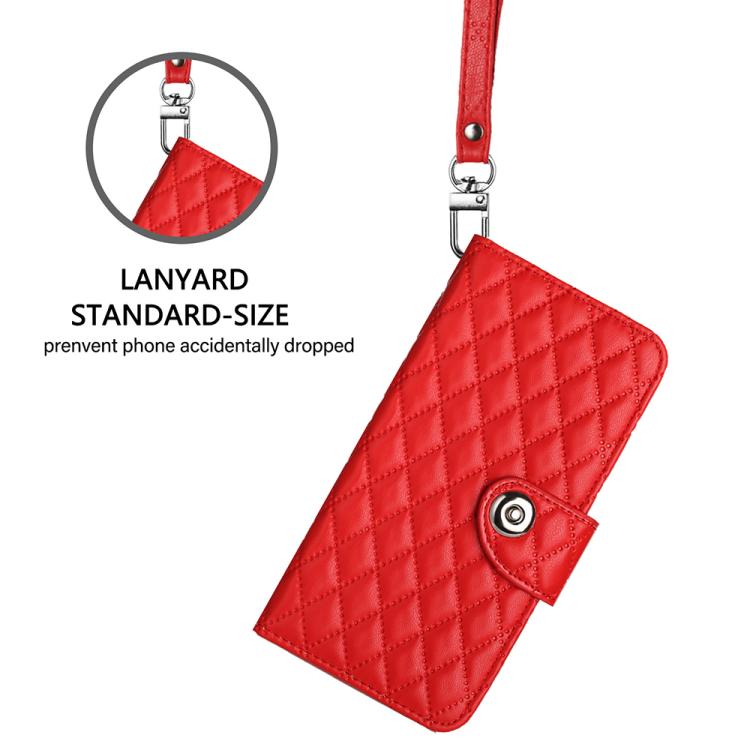 Custodia per cellulare in pelle con texture rombica con cordino, For iPhone 17 Pro Max, For iPhone 17 Pro, For iPhone 17, For iPhone Air