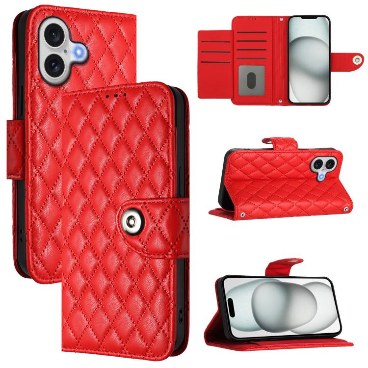 Custodia per cellulare in pelle con texture rombica con cordino, For iPhone 17 Pro Max, For iPhone 17 Pro, For iPhone 17, For iPhone Air