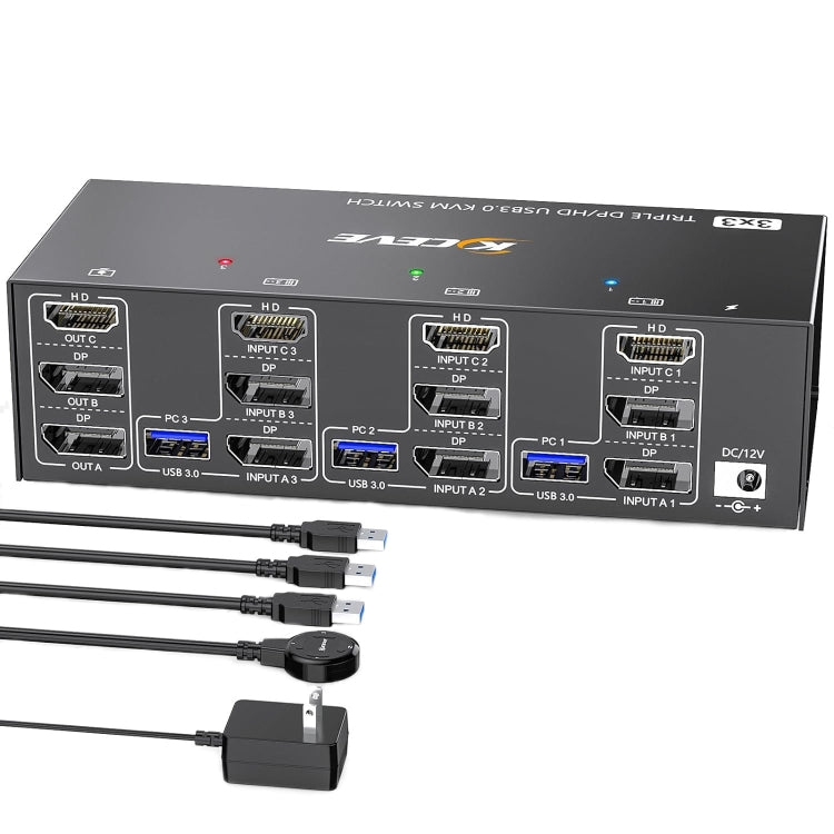 Switch KVM per monitor tripli USB 3.0 DP+DP+HDMI 8K 60Hz