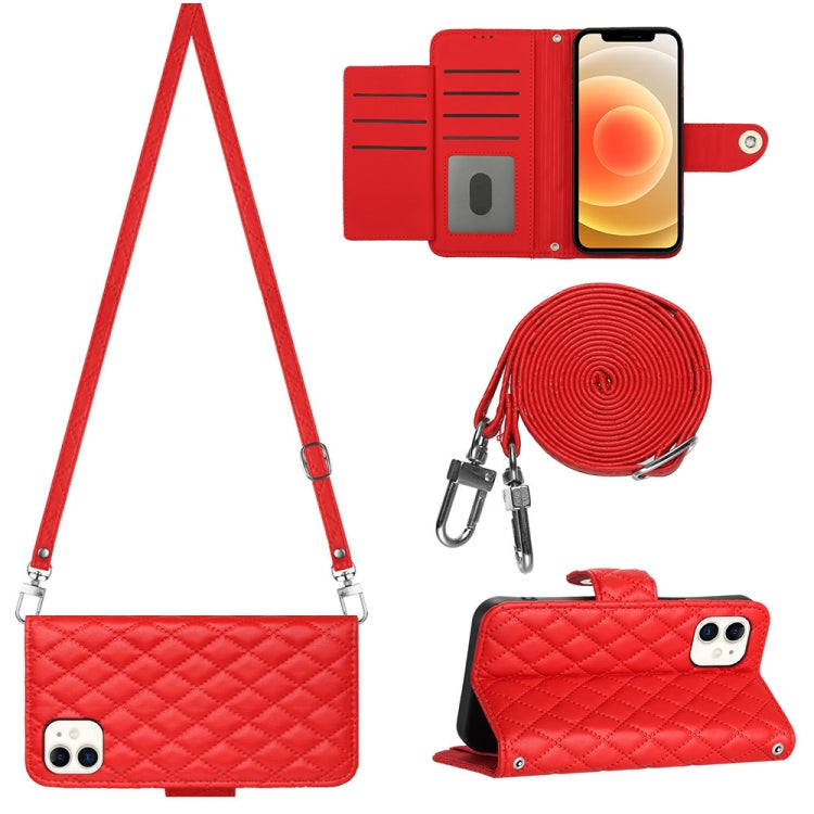 Custodia portafoglio in pelle con texture rombica per iPhone 12 e