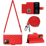 Custodia portafoglio in pelle con texture rombica per iPhone 12 e