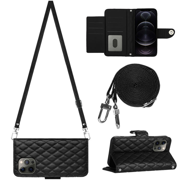 Custodia portafoglio in pelle con texture rombica per iPhone 12 e