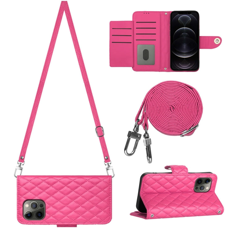 Custodia portafoglio in pelle con texture rombica per iPhone 12 e