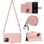 Custodia portafoglio in pelle con texture rombica per iPhone 12 e