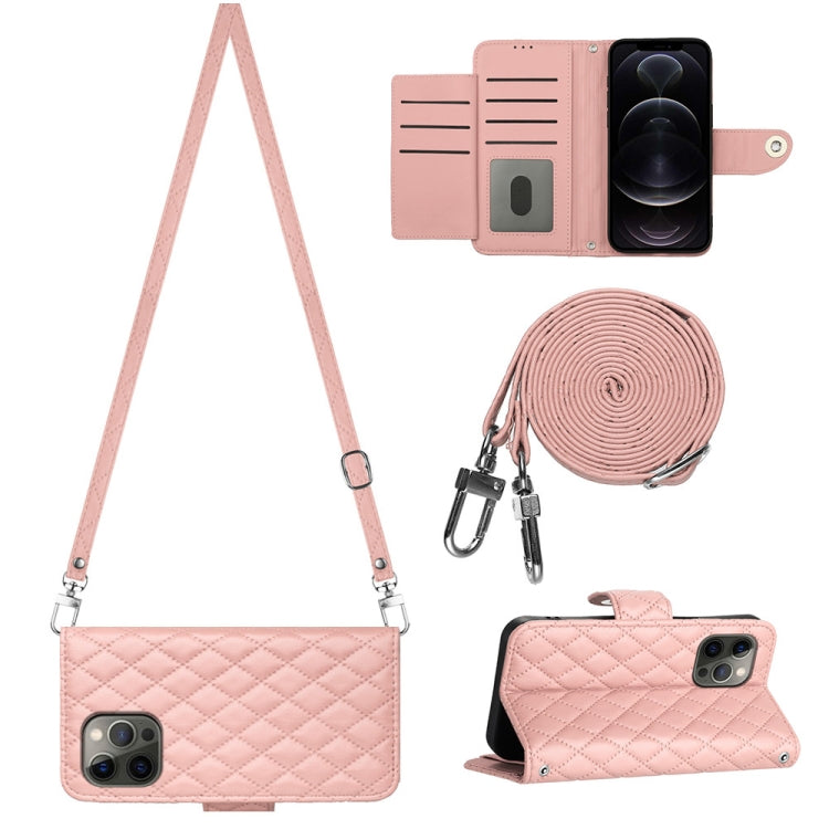 Custodia portafoglio in pelle con texture rombica per iPhone 12 e