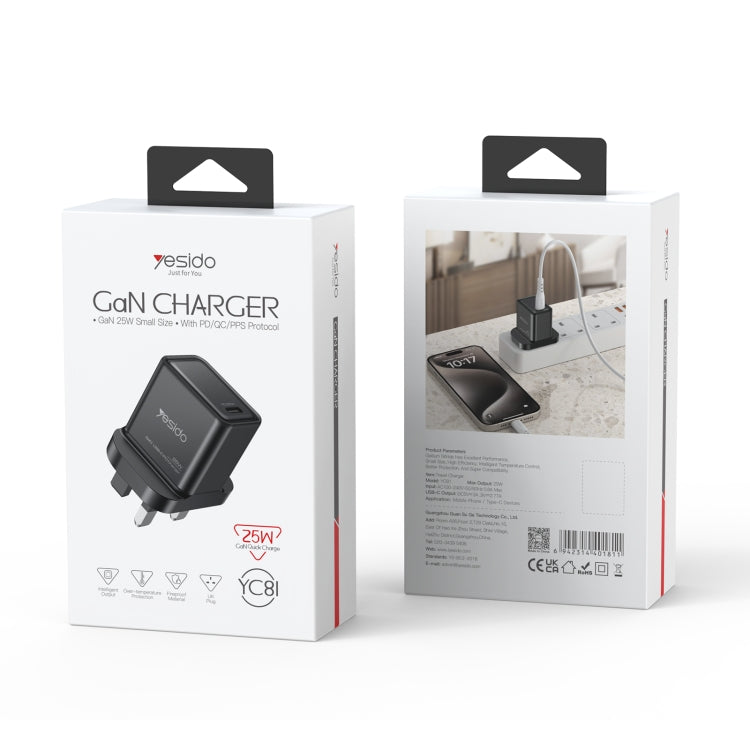 Caricabatterie rapido GaN USB-C 25W Yesido YC81
