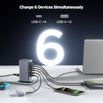 Caricatore multiporta GaN 6 in 1 65W USB-C e USB-A