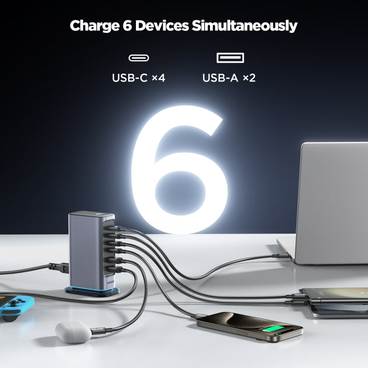Caricatore multiporta GaN 6 in 1 65W USB-C e USB-A