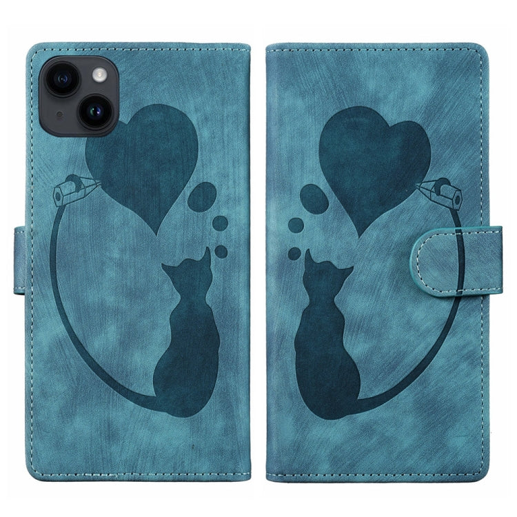 Custodia per telefono in pelle con penna a cuore e gatto in rilievo, For iPhone 14 Plus, For iPhone 14, For iPhone 14 Pro, For iPhone 14 Pro Max