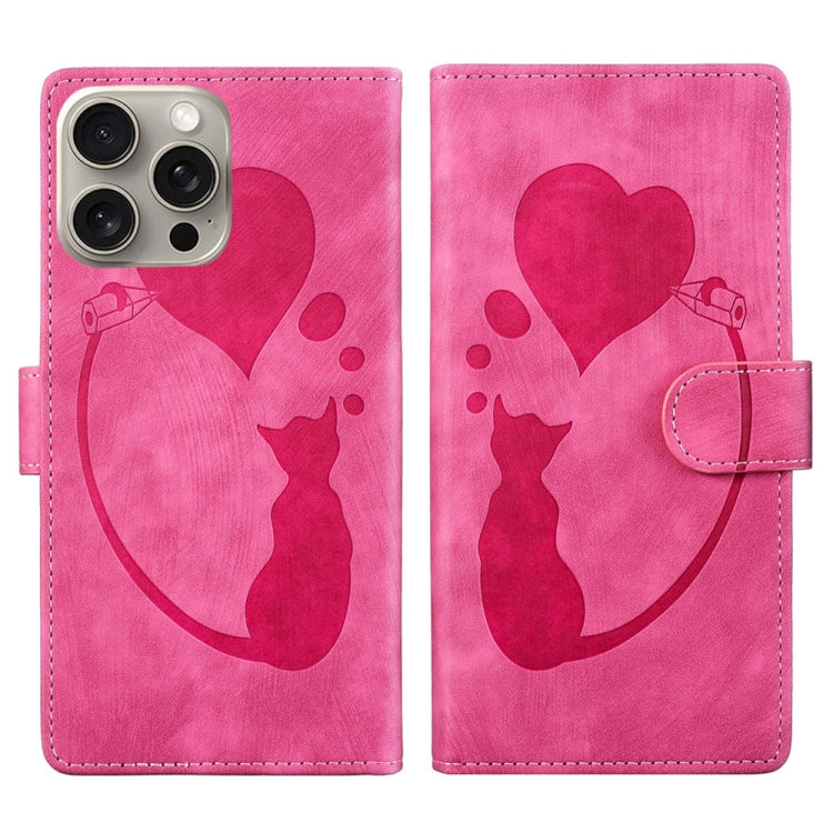 Custodia per telefono in pelle con penna a cuore e gatto in rilievo, For iPhone 14 Plus, For iPhone 14, For iPhone 14 Pro, For iPhone 14 Pro Max