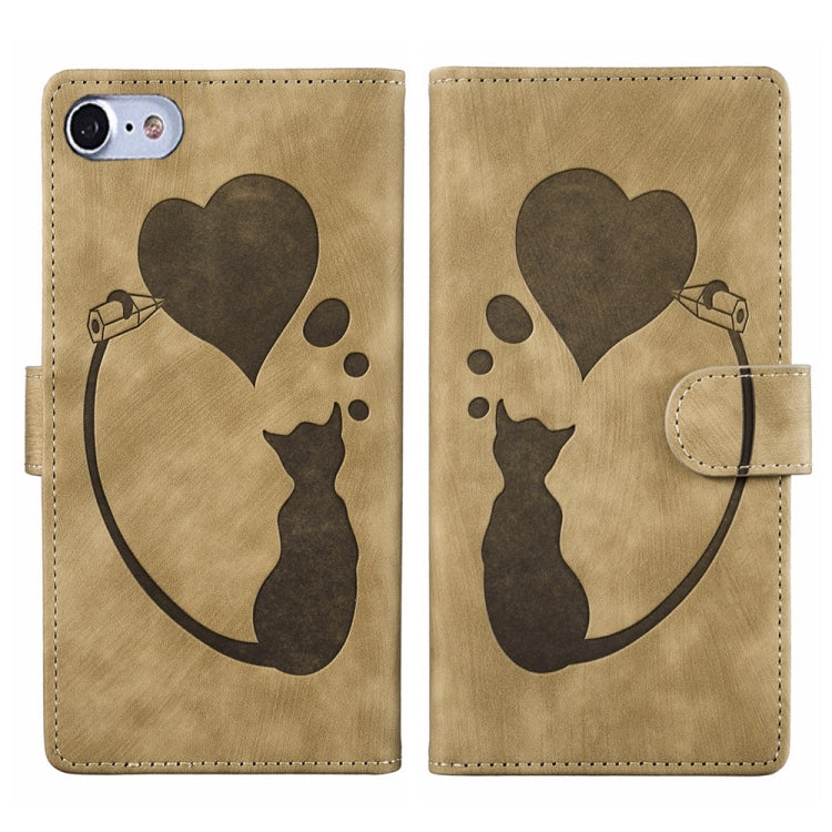 Custodia per telefono in pelle con penna a cuore e gatto in rilievo, For iPhone 7 / 8 / SE 2022, For iPhone 13 Pro Max, For iPhone 13 Pro, For iPhone 13