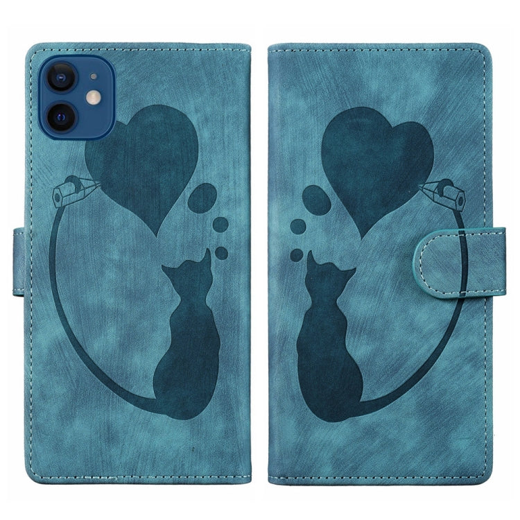 Custodia per telefono in pelle con penna a cuore e gatto in rilievo, For iPhone 13 mini, For iPhone 12, For iPhone 12 Pro Max, For iPhone 12 Pro