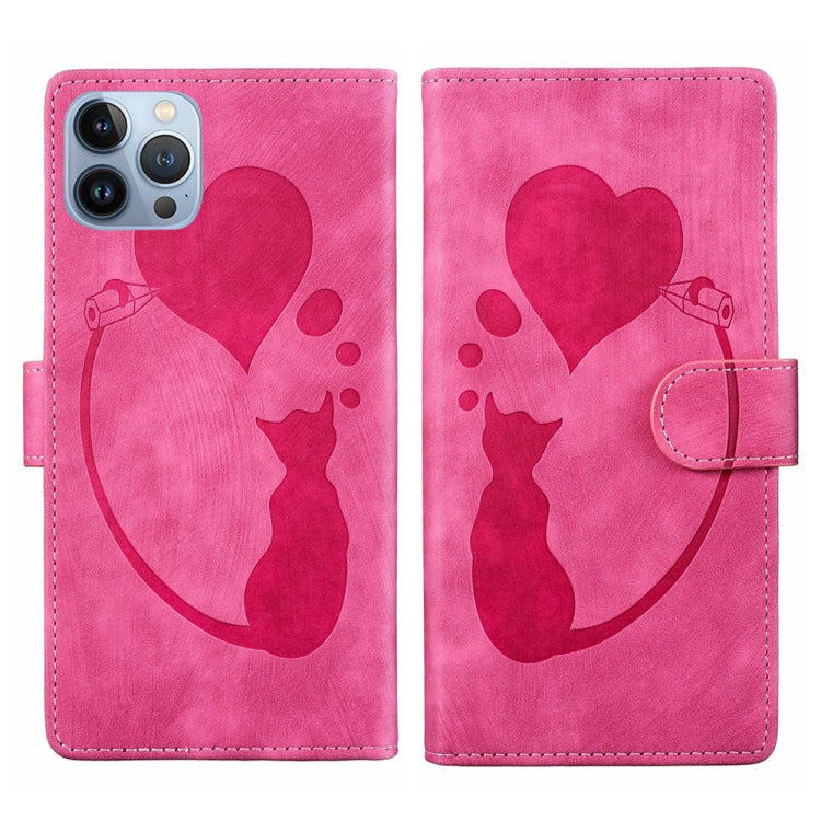 Custodia per telefono in pelle con penna a cuore e gatto in rilievo, For iPhone 13 mini, For iPhone 12, For iPhone 12 Pro Max, For iPhone 12 Pro