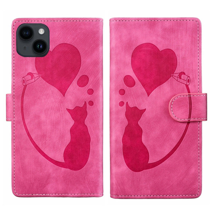Custodia per telefono in pelle con penna a cuore e gatto in rilievo, For iPhone 13 mini, For iPhone 12, For iPhone 12 Pro Max, For iPhone 12 Pro