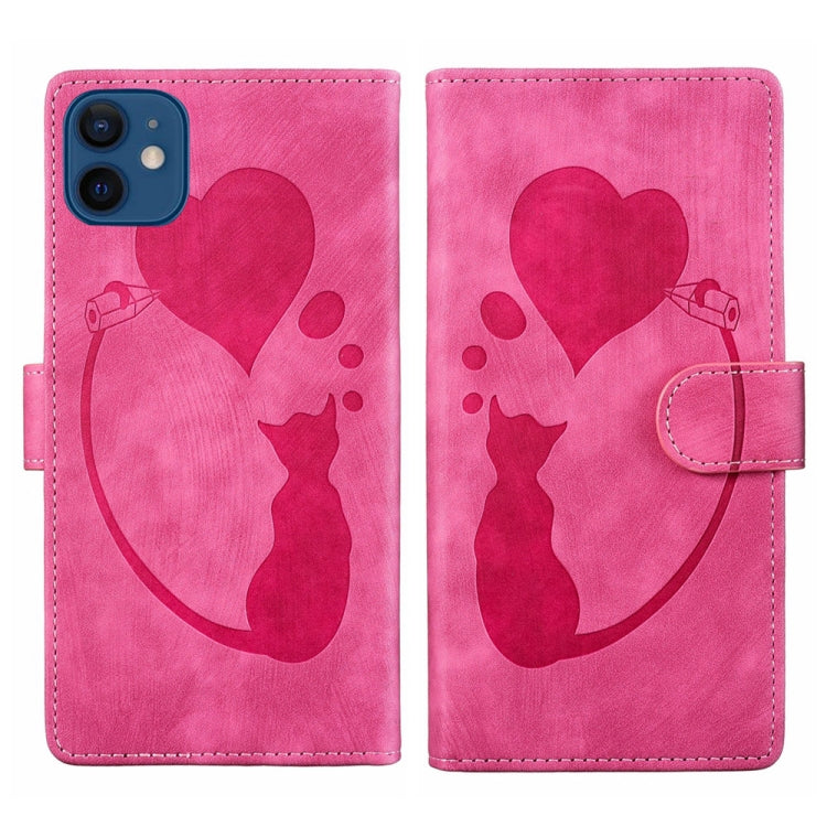 Custodia per telefono in pelle con penna a cuore e gatto in rilievo, For iPhone 12 mini, For iPhone 11 Pro Max, For iPhone 11, For iPhone 11 Pro