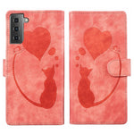 Custodia per telefono in pelle con penna a cuore e gatto in rilievo, For Samsung Galaxy S21 FE 5G, For Samsung Galaxy A32 5G, For Samsung Galaxy S21 5G, For Samsung Galaxy S21+ 5G